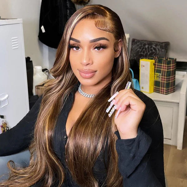 wear and go human hair wig with piano highlights