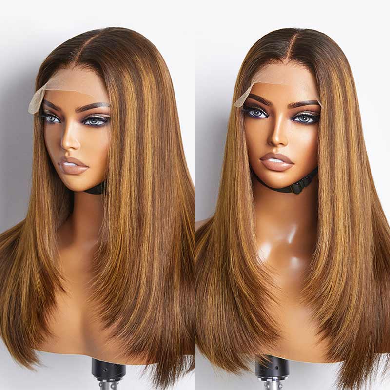 glueless lace wigs with soft brown and blonde mix