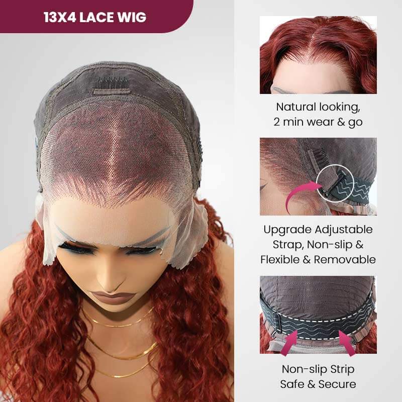 QVR New Auburn Brown 13x4 Lace Frontal Water Wave Pre-plucked Human Hair Wigs