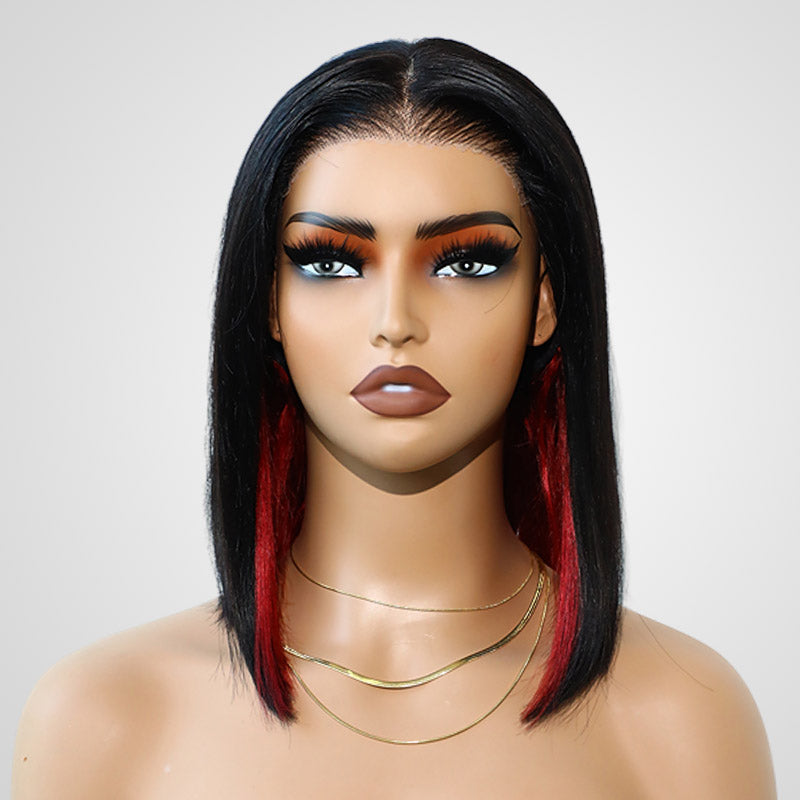 short red wig with peekaboo highlights wear and go style