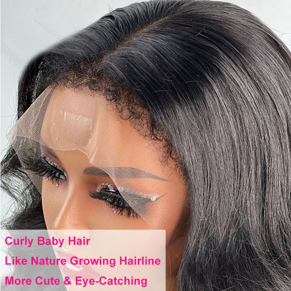 human hair lace wigs 13x6 body wave with curly edges and realistic hairline