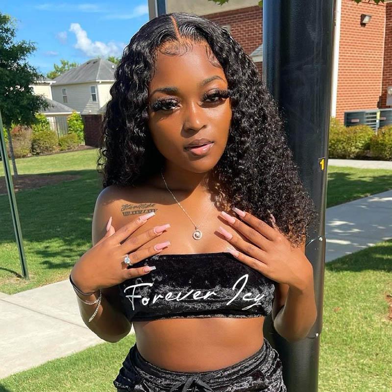 qvr wigs deep wave black wig, giving you voluminous curls.