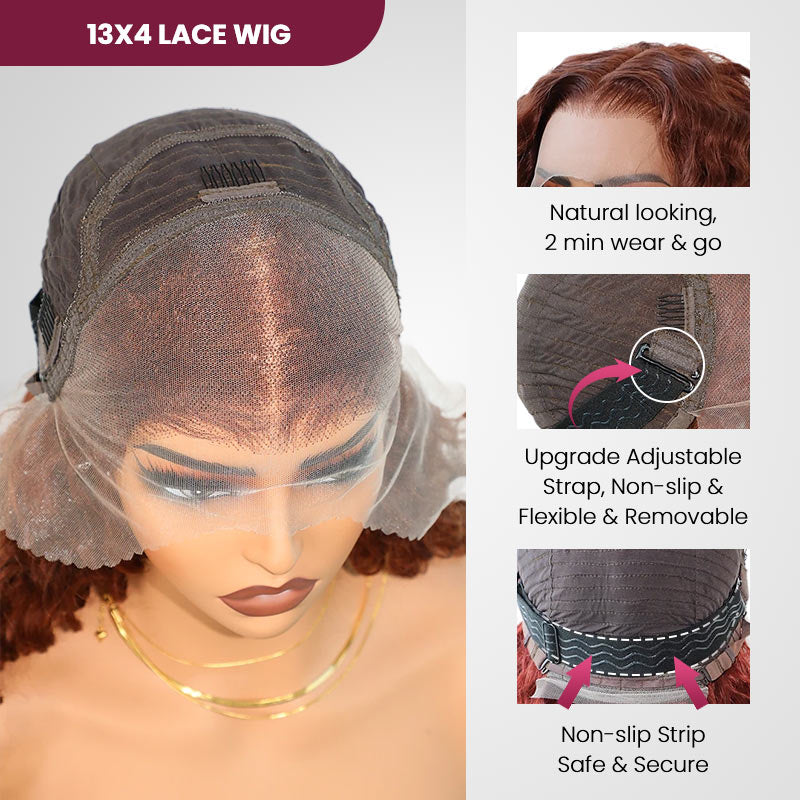 QVR Deep Wave Reddish Brown 13x4 Lace Frontal Wigs Pre-plucked Human Hair Wigs