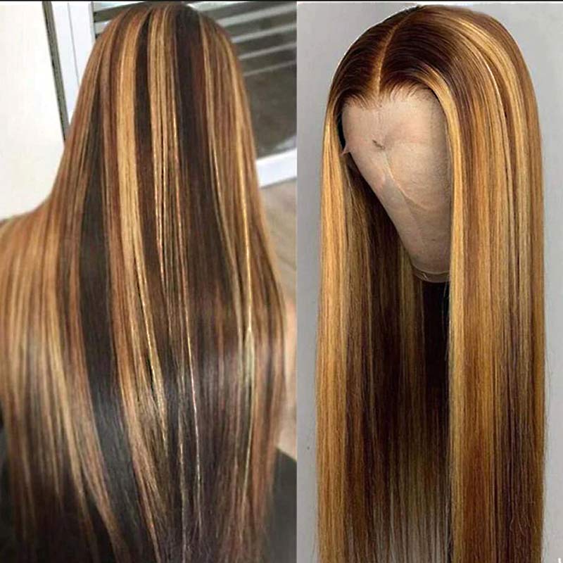 straight human hair wigs with honey blonde highlights