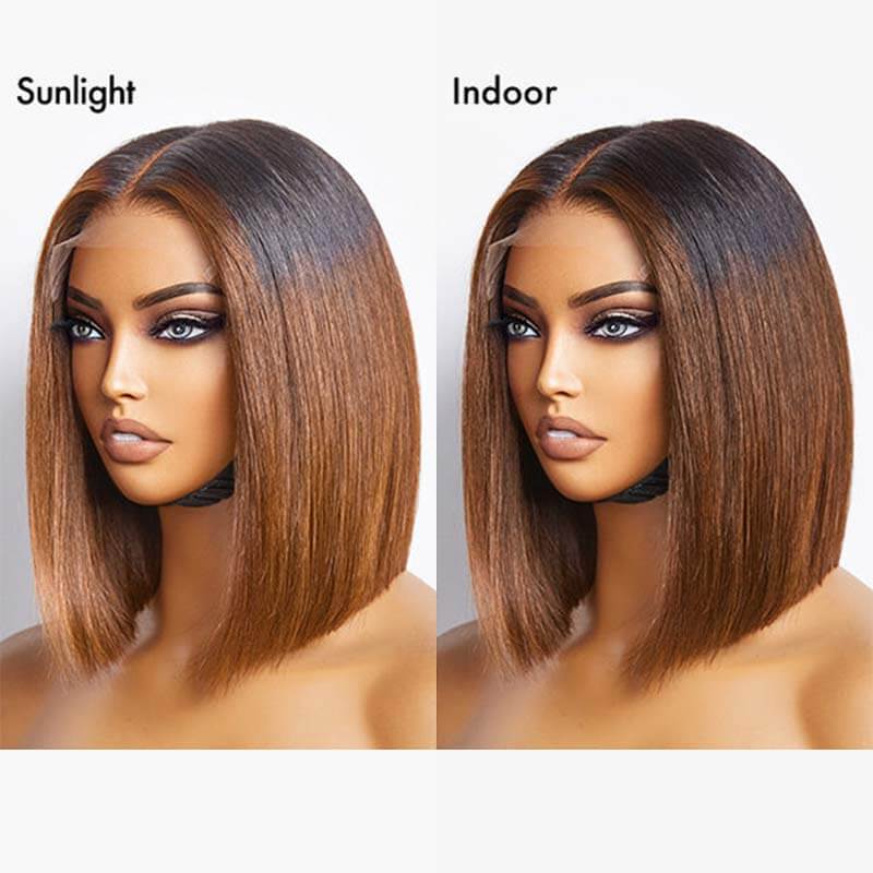 elegant blunt cut bob wigs, glueless lace closure bob wigs for African American women