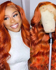 straight glueless lace wigs in vibrant ginger orange color