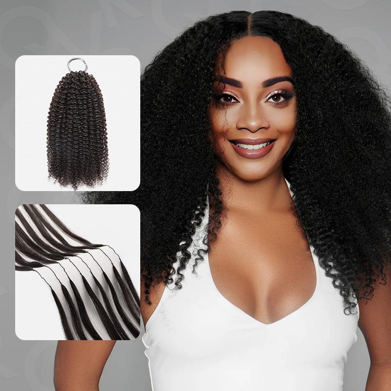 QVR Afro Kinky Curly Crochet Hair Machine Made Natural Black Feather Human Hair Extension