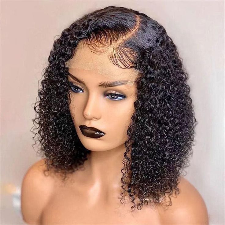 natural black 4x4 lace closure bob wigs, curly human hair short bob wigs for african american women
