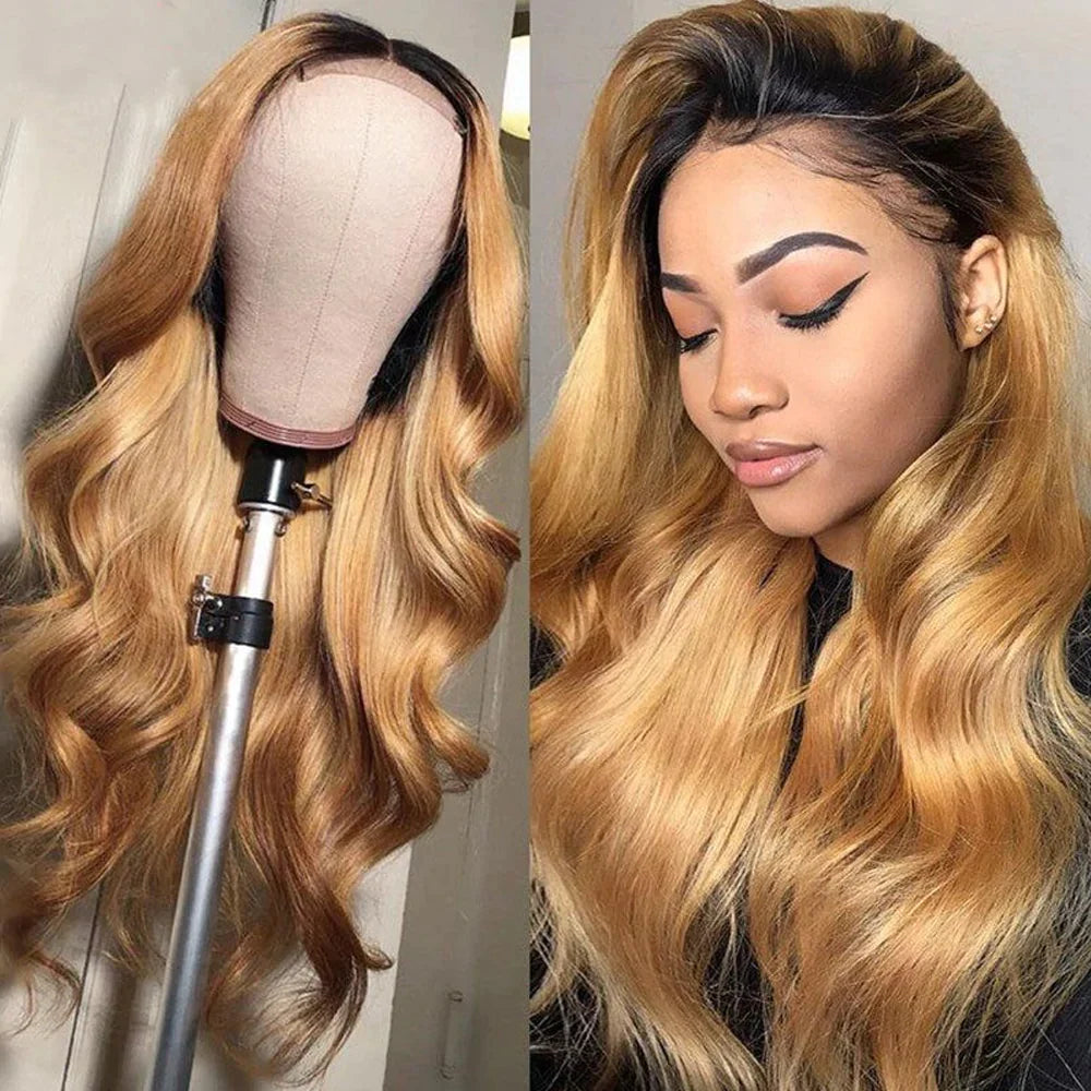 body wave lace closure ombre brown human hair wigs pre plucked wear and go wigs