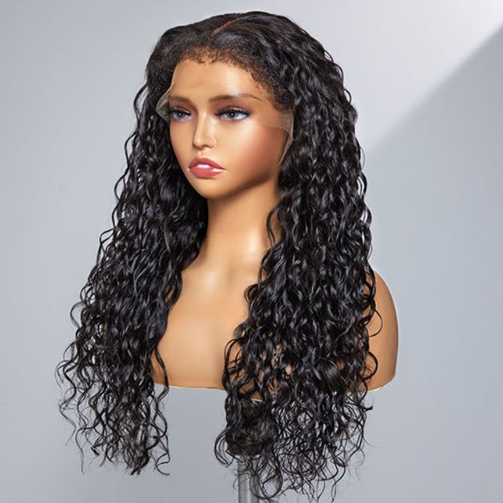 qvr wigs curly water wave human hair lace front wig with realistic hairline