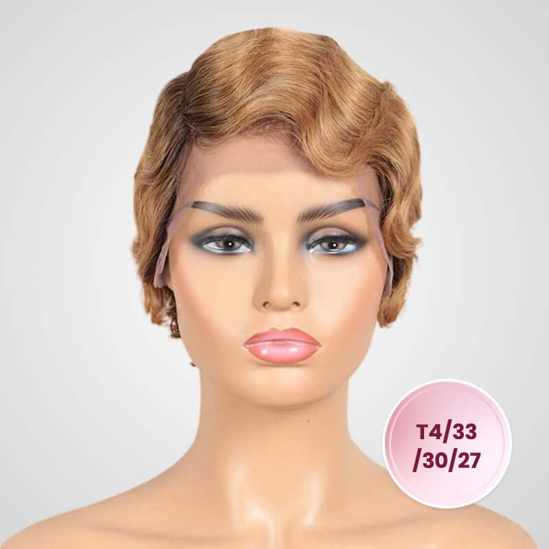 100% human hair pixie cut wigs with lace frontal for black women