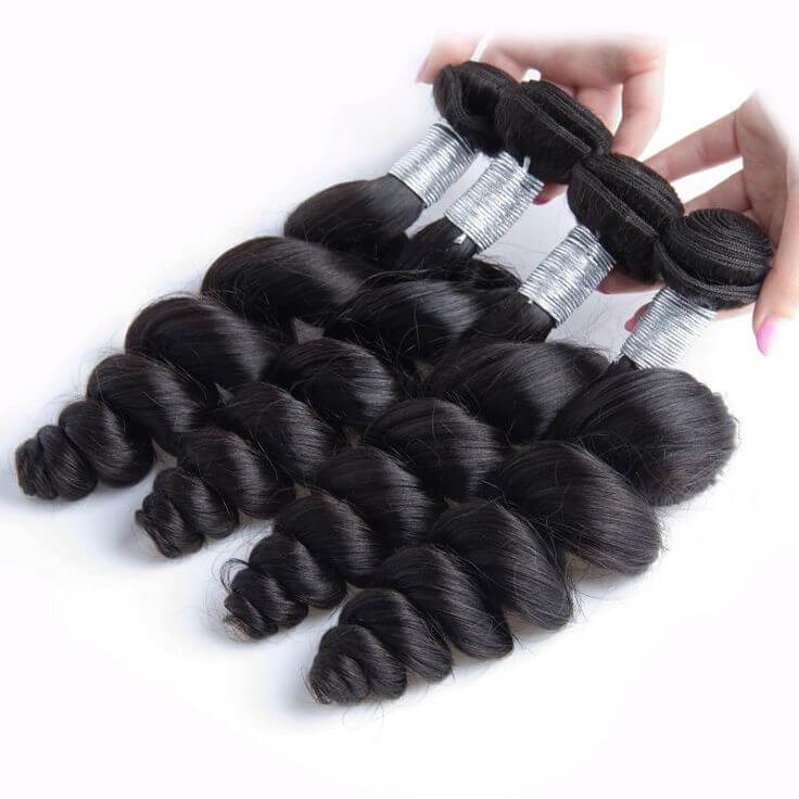 natural black brazilian remy human hair bundles loose wave 4 bundles