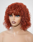 bold ginger short bob wigs with soft water wave and bangs