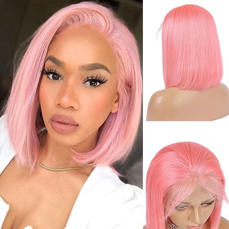 pink colored short t lace bob wigs, straight human hair bob wigs for black women