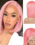 pink colored short t lace bob wigs, straight human hair bob wigs for black women