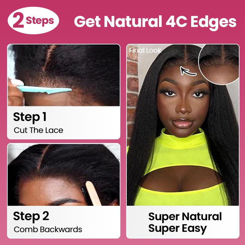 QVR Glueless Curly Edge Kinky Straight 13x4/13x6 Transparent Lace Front Human Hair Wigs