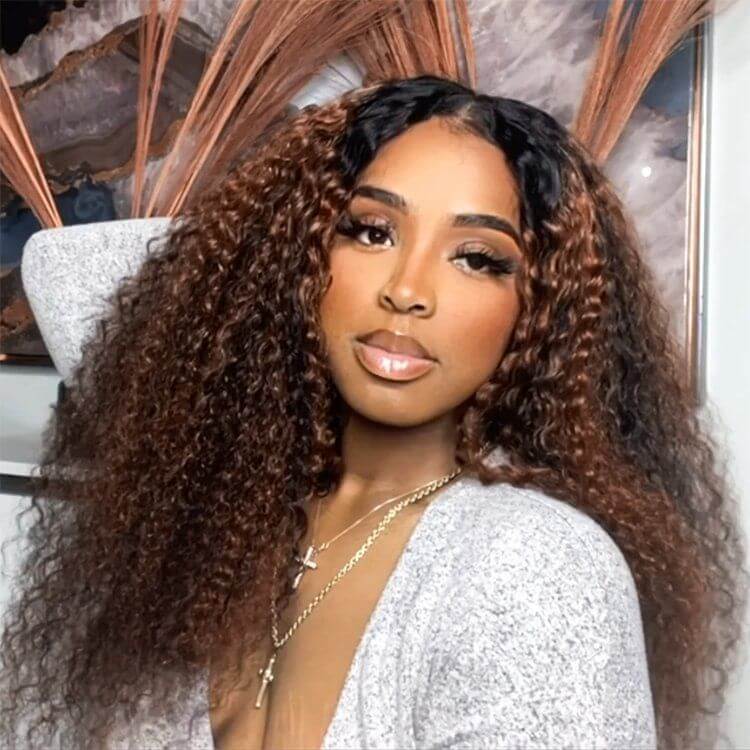 balayage colored curly v part wig human hair