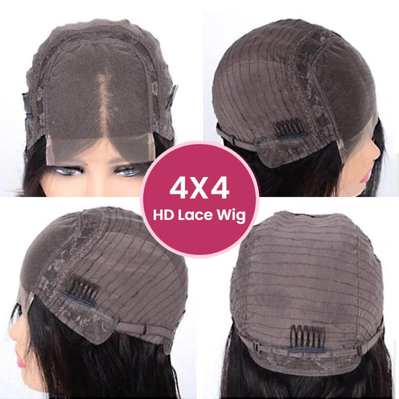 QVR Straight 1B/27 Honey Blonde 4x4 Lace Closure Wigs with Dark Roots For Black Women Human Hair Wigs