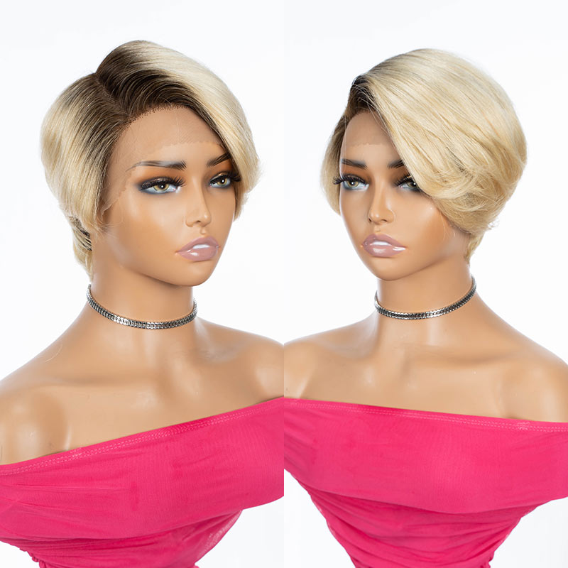 trendy t4/613 color short pixie cut wigs for black women