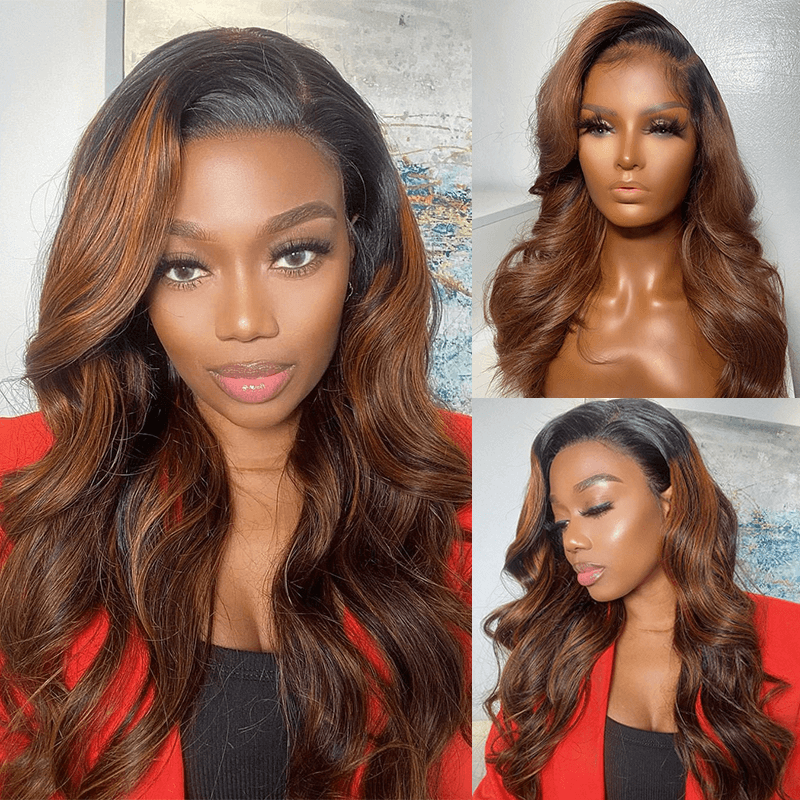 13x4 lace frontal glueless human hair wigs in honey brown