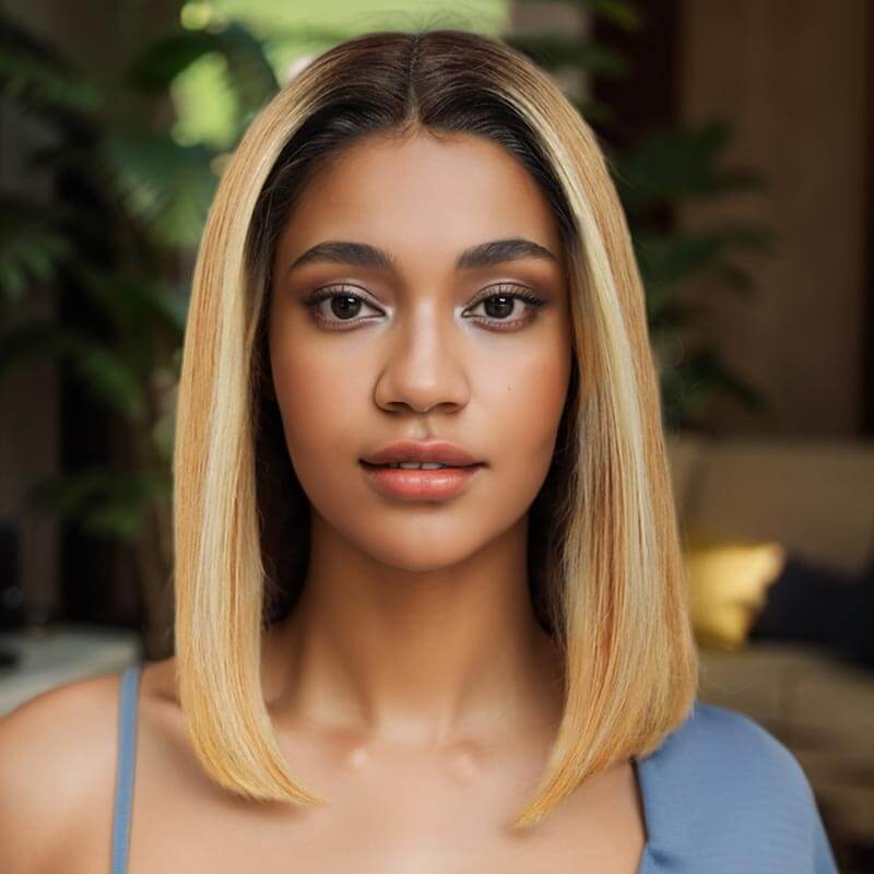 qvr wigs ombre 4/27/613 straight t lace bob for black women