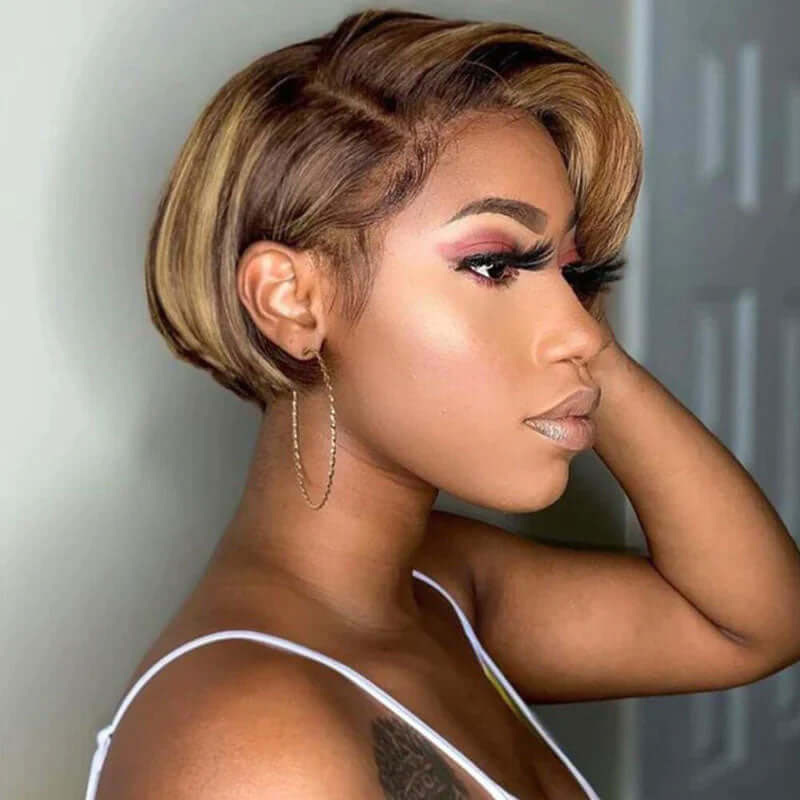 human hair lace wigs piano highlight pixie for confident black women