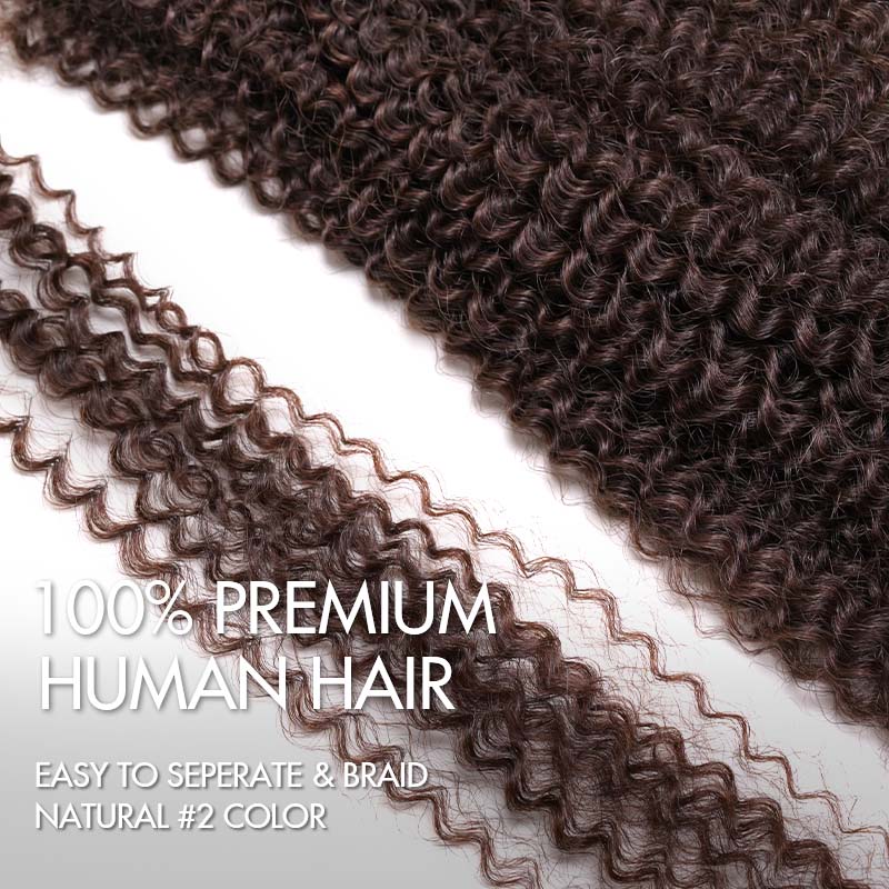 QVR Chocolate Brown Afro kinky Bulk Hair Extensions For Braiding Dreadlock Human Hair