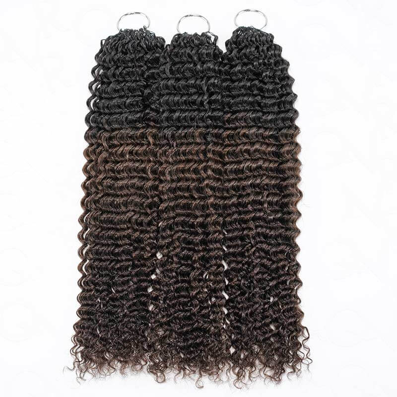 3 packs small kinkly curly crochet hair ombred brown colored