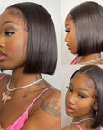 easy-to-wear straight short bob wigs, 5x5 lace closure human hair bob wigs for beginners