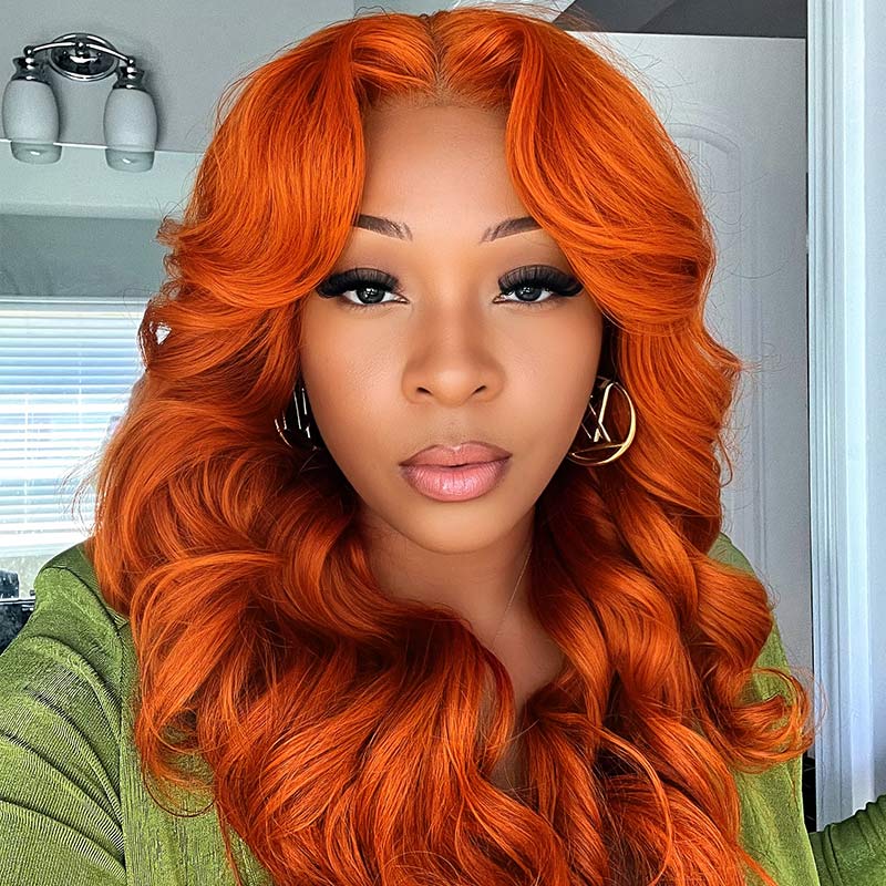 qvr wigs orange ginger body wave with 5x5 lace closure