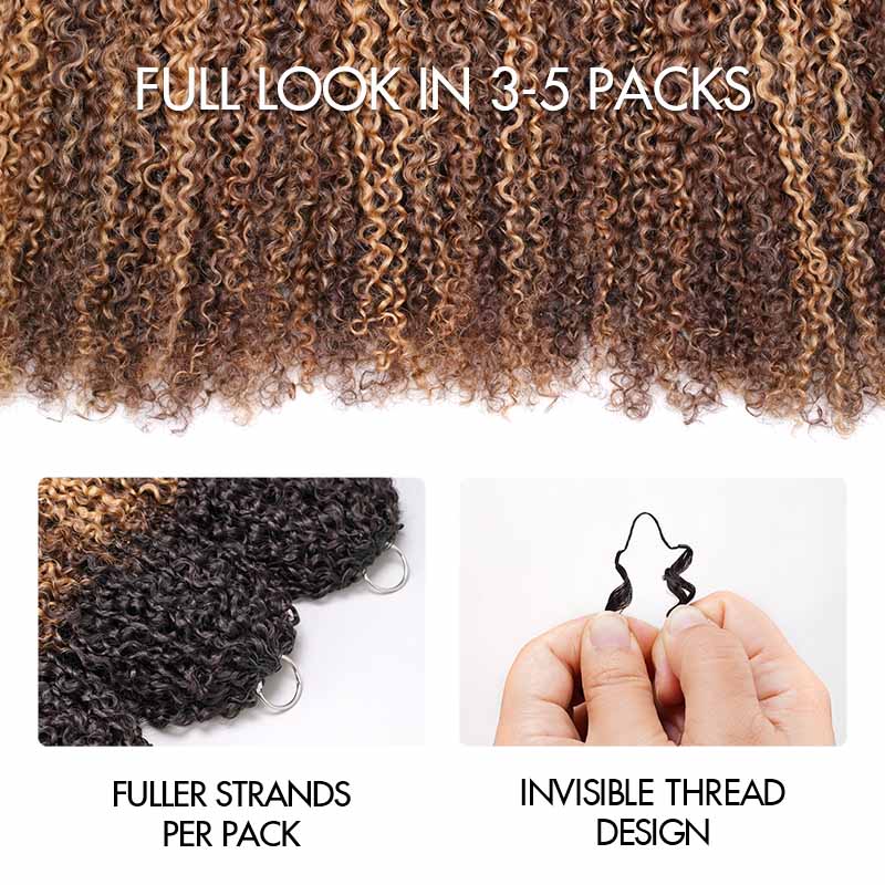 QVR Honey Caramel Mixed Highlights Feather Crochet Human Hair Burmese Kinky Curly Miracle Knots Crochet Weave Hair Extensions