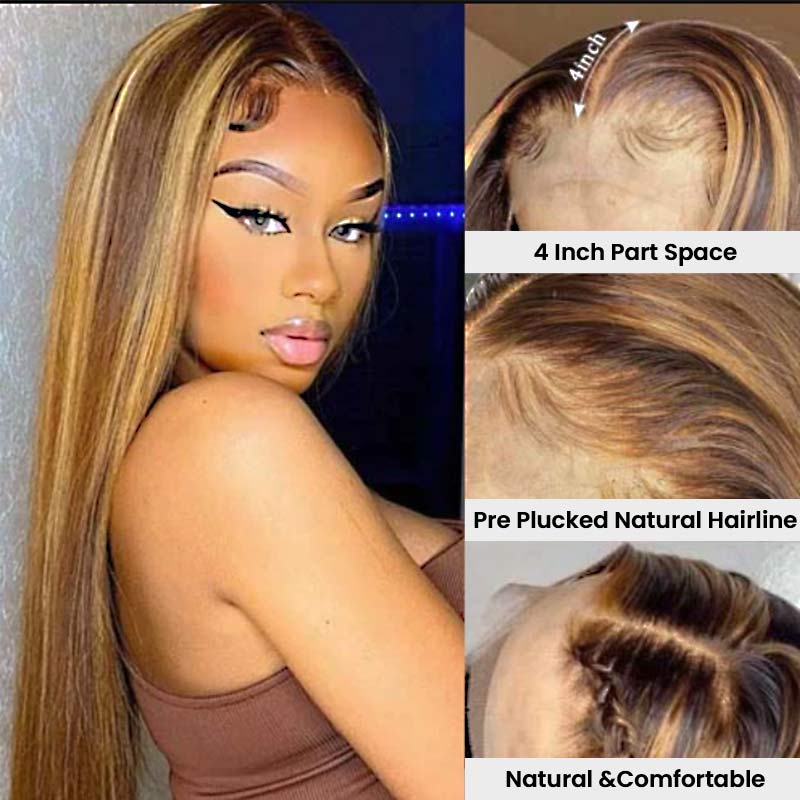 qvr lace closure wig, honey blonde straight style for women