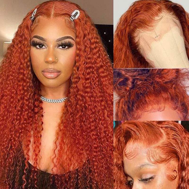 qvr wigs ginger orange curly 13x4 lace frontal human hair wig