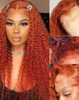 qvr wigs ginger orange curly 13x4 lace frontal human hair wig