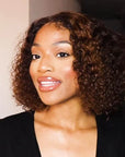 natural black women’s deep curly bob wigs, honey brown ombre human hair 4x4 lace closure bob wigs