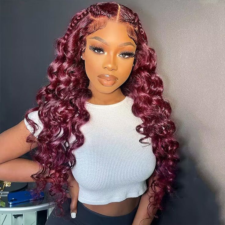 qvr wigs beautiful crimp wave 99j burgundy wig