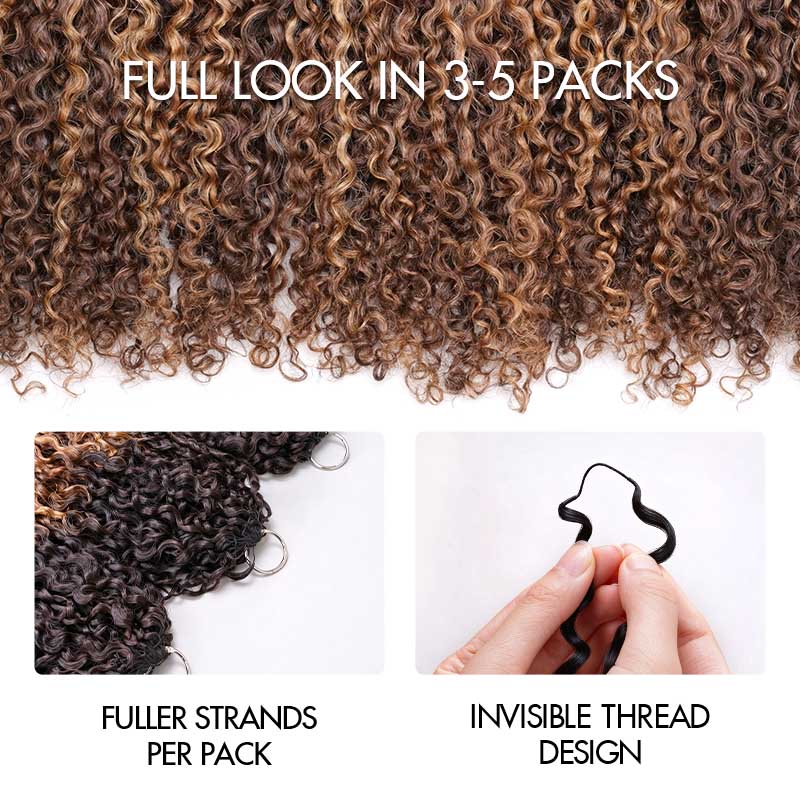 QVR Honey Caramel Mixed Highlights Feather Crochet Human Hair Tight Curly Miracle Knots Crochet Weave Hair Extensions