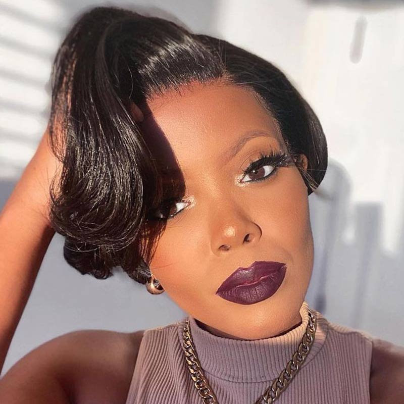 sleek natural black short pixie cut wigs for black women