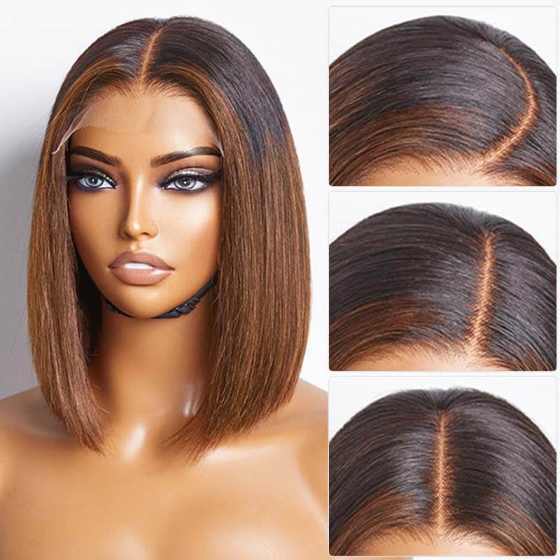 human hair wigs 4x4 short bob with sleek ombre style