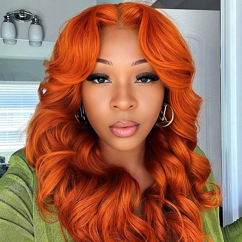 qvr wigs ginger orange body wave 5x5 lace closure for black women