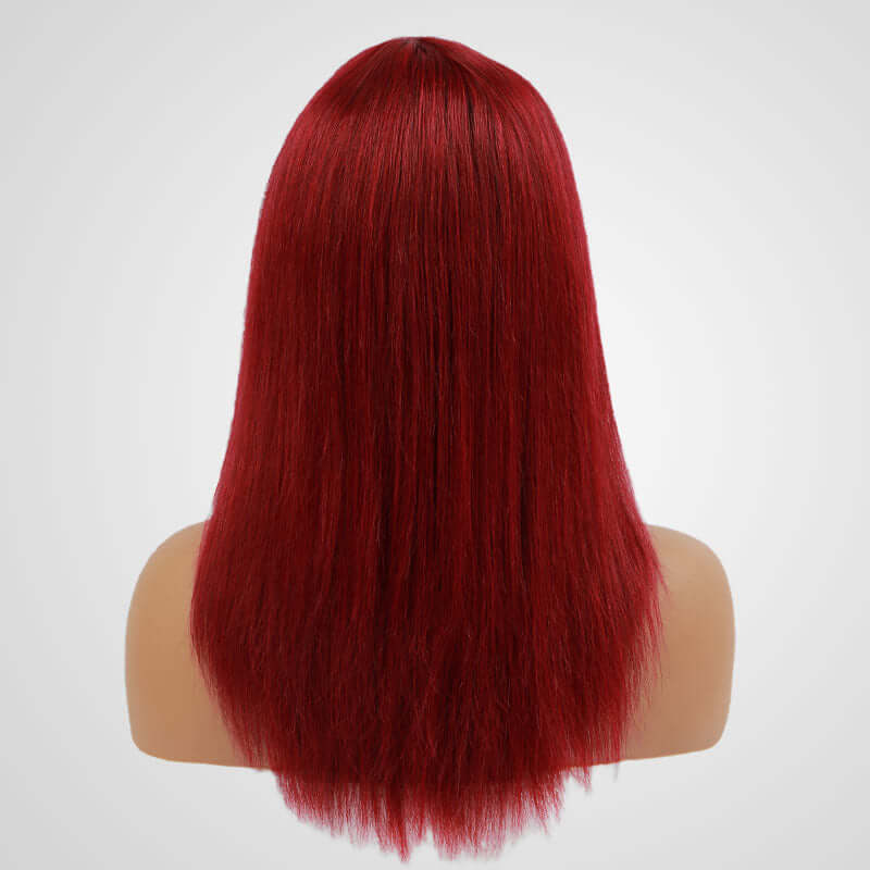 human hair wigs machine-made burgundy wig with bangs