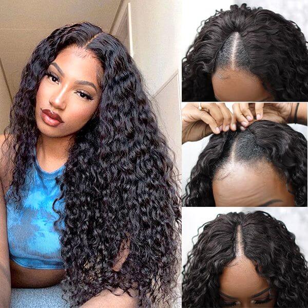 water wave natural black v part wig beginner friendly