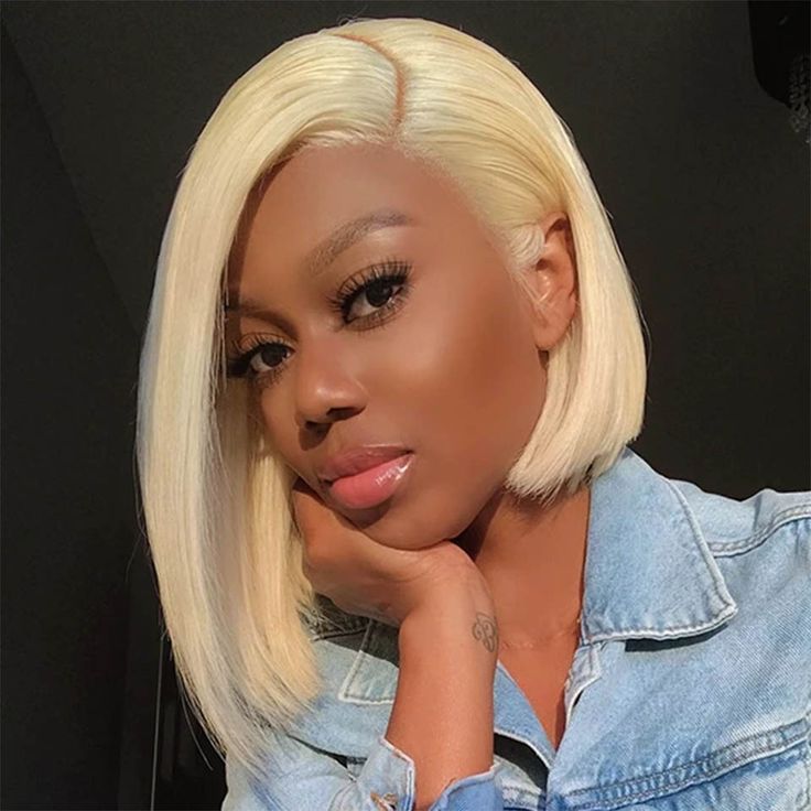 trendy blonde short bob wigs, 180% lace front straight human hair bob wigs for african american women