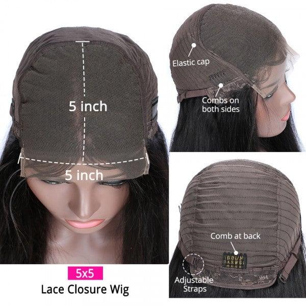 QVR Beginner Friendly Straight 5x5 Lace Closure Short Bob Wig 100% Human Hair