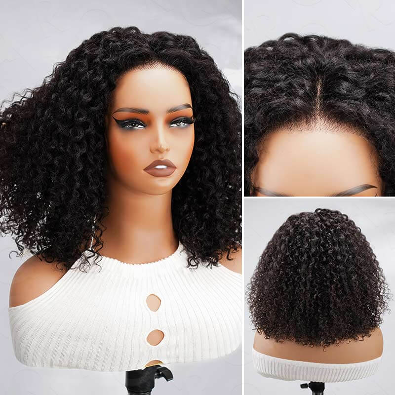 QVR Kinky Curly Short Bob Human Hair Wigs No Glue Needed
