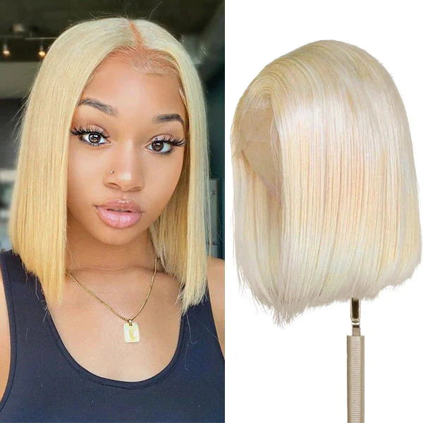 pre-plucked lace blonde short bob wigs, human hair with a flawless melt for Black women