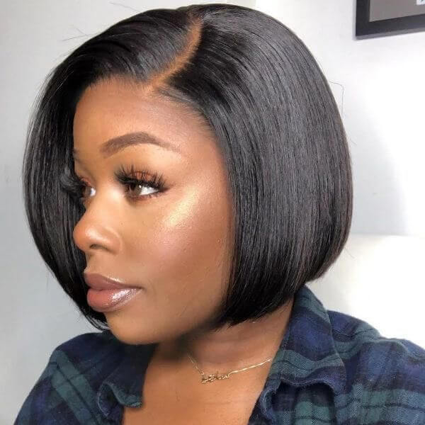 glueless wear &amp; go blunt cut bob wig with straight human hair and HD lace