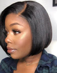glueless wear & go blunt cut bob wig with straight human hair and HD lace