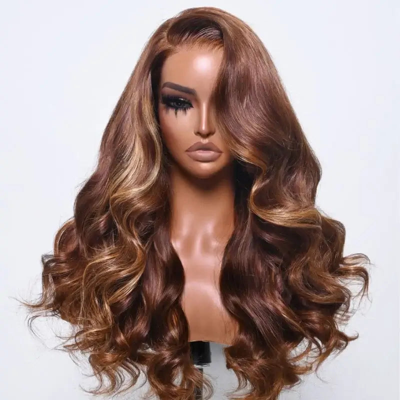 qvr wigs brown body wave with highlights