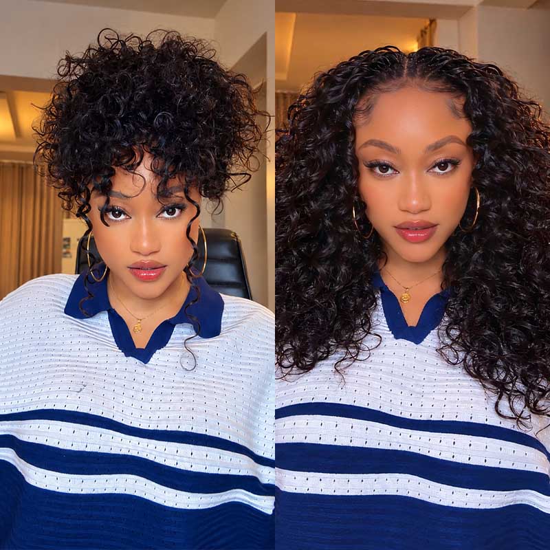 QVR Bouncy Curly Crochet Hair Natural Black Machine Made Feather Crochet Human Hair Extension